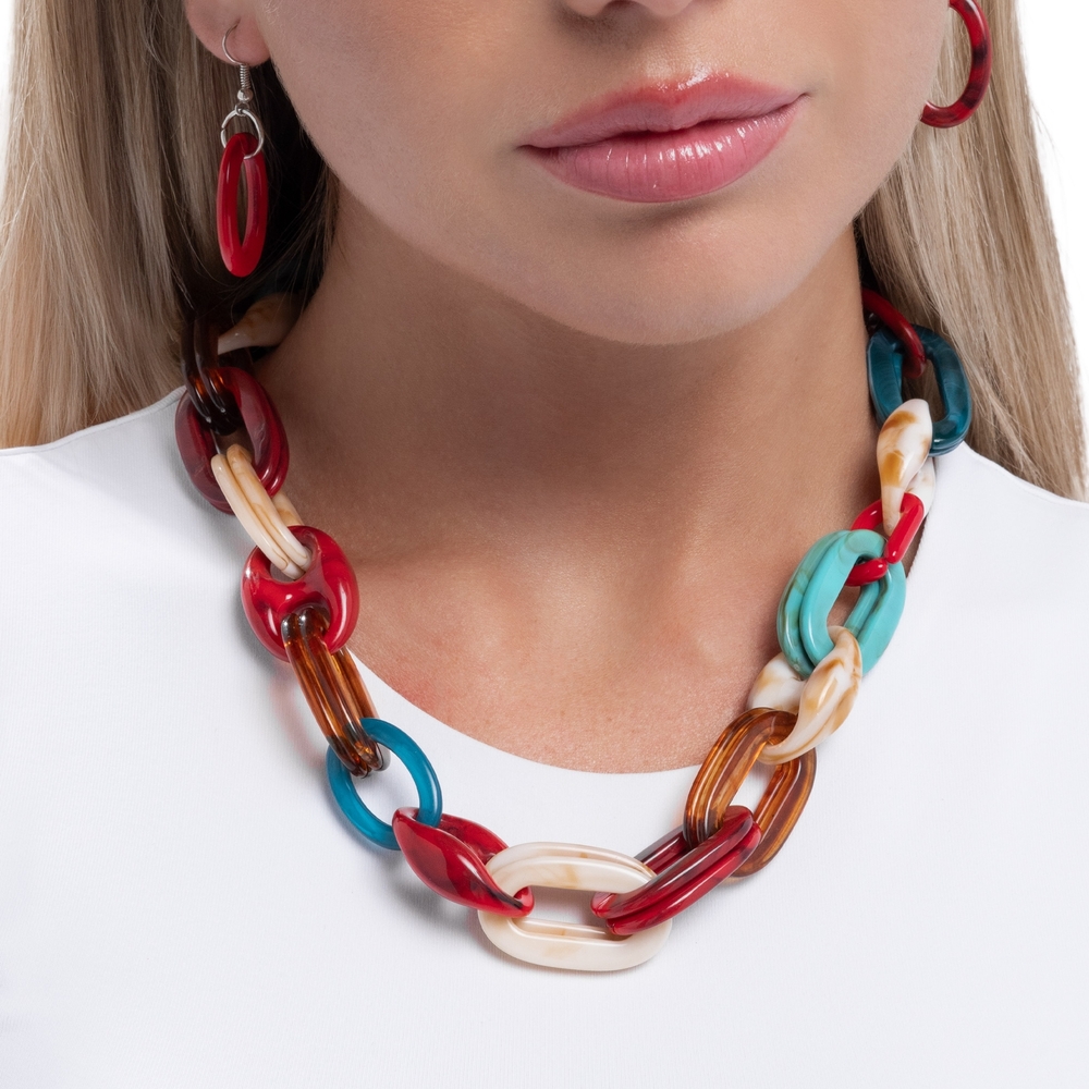 Perfected Color Paparazzi Red and Turquoise Chain Necklace Set Fashion Jewelry